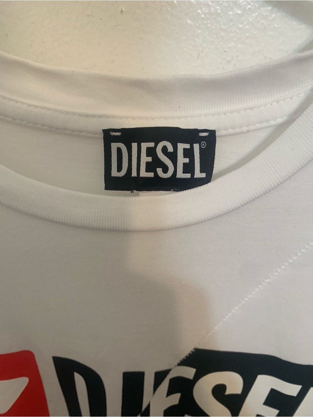 Diesel White T-Shirt with Black and Red Logo